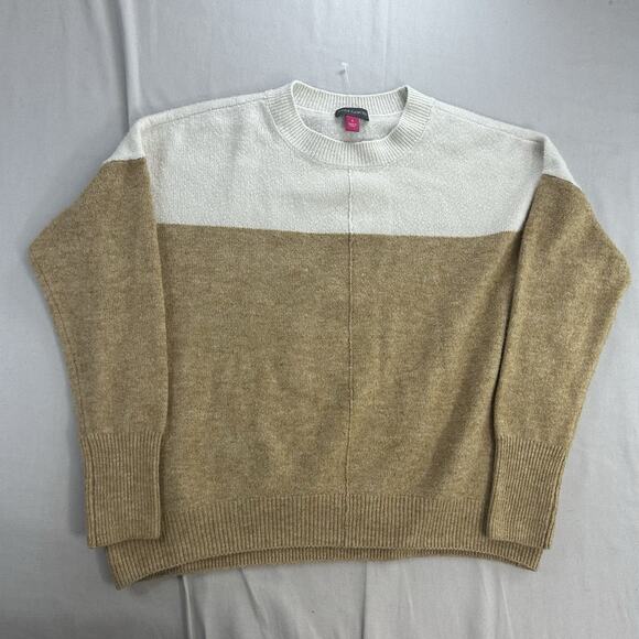 Vince Camuto Sweater Women's Small White Brown Color block Crewneck Preppy - Picture 1 of 7